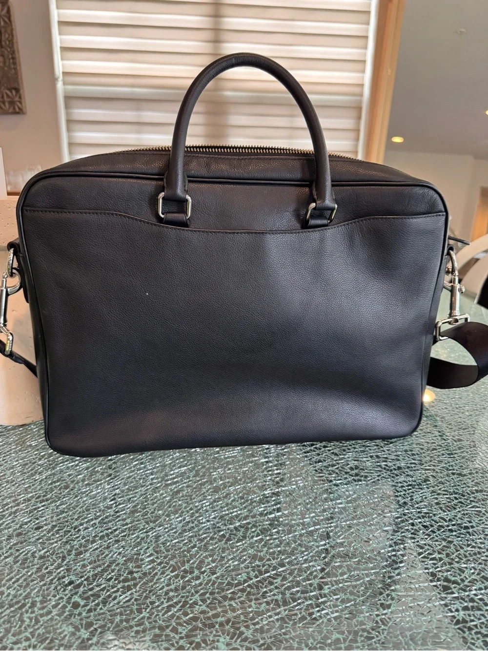 Coach Black Pebbled Leather Briefcase with Adjustable Strap